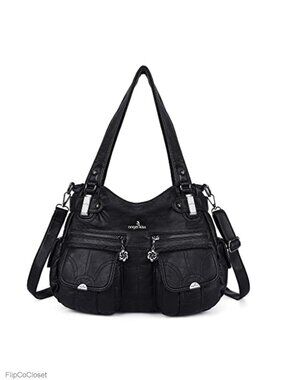 Designer Handbag Large Double Zipper Multi Pocket Washed Leather Purse